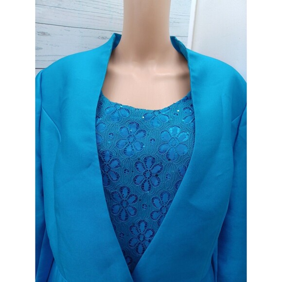 Giovanna 3 Pcs Blazer Jacket Skirt Top Suit Set Beaded Lace Blue Sz 14 - Picture 2 of 7
